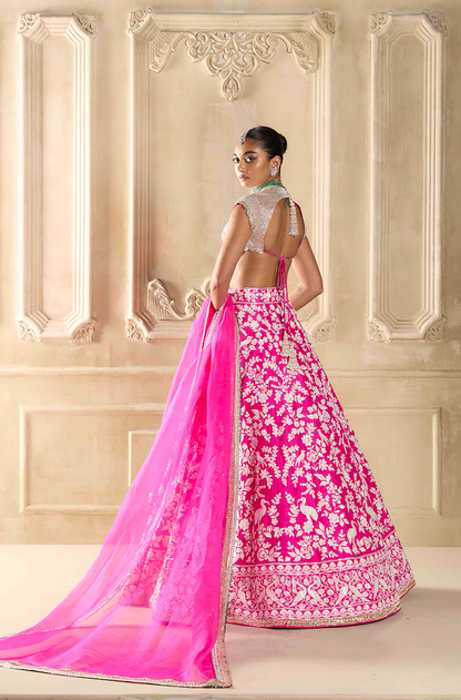 Hot Pink Embroidered Lehenga Set