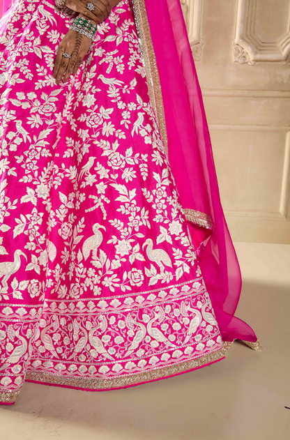 Hot Pink Embroidered Lehenga Set