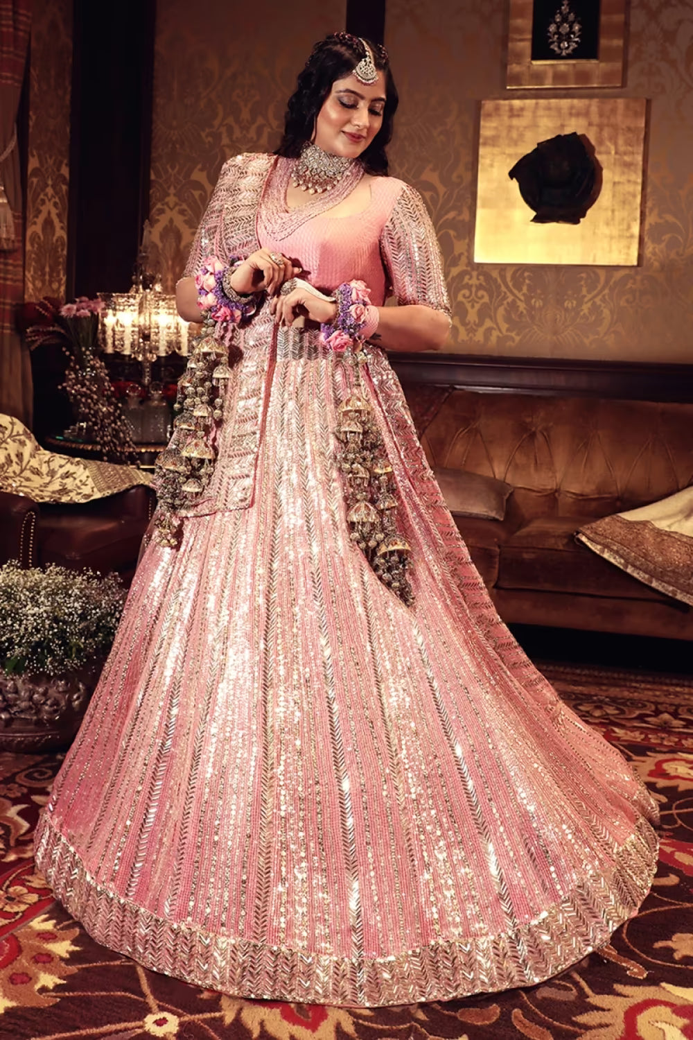 Baby Pink Taban Embroidered Lehenga Set