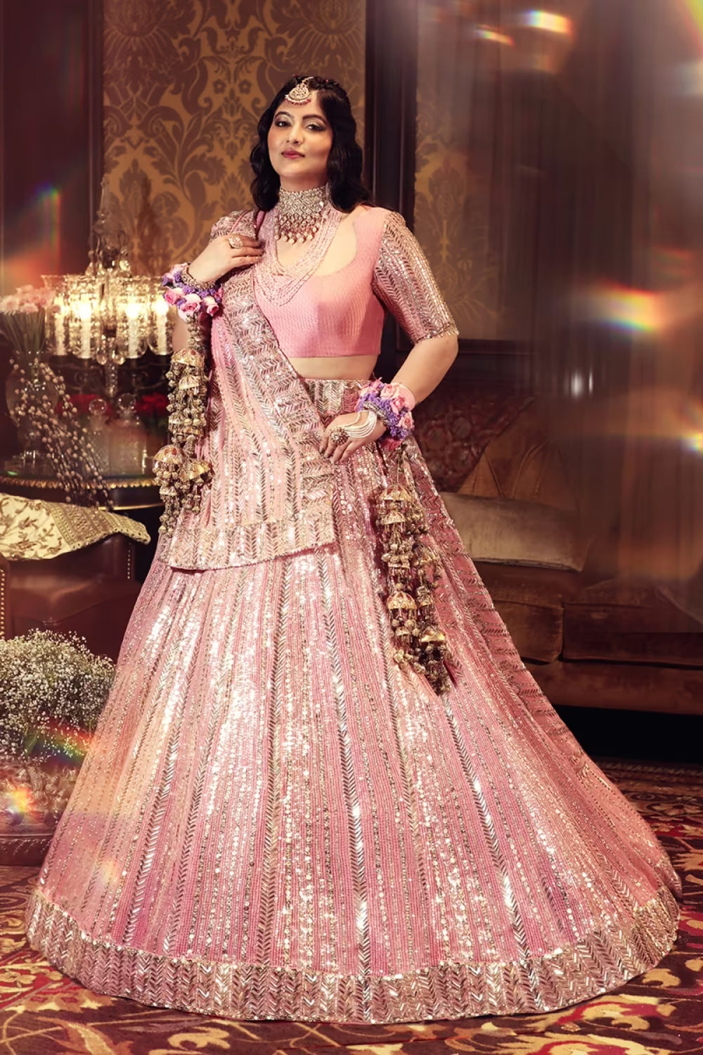 Baby Pink Taban Embroidered Lehenga Set