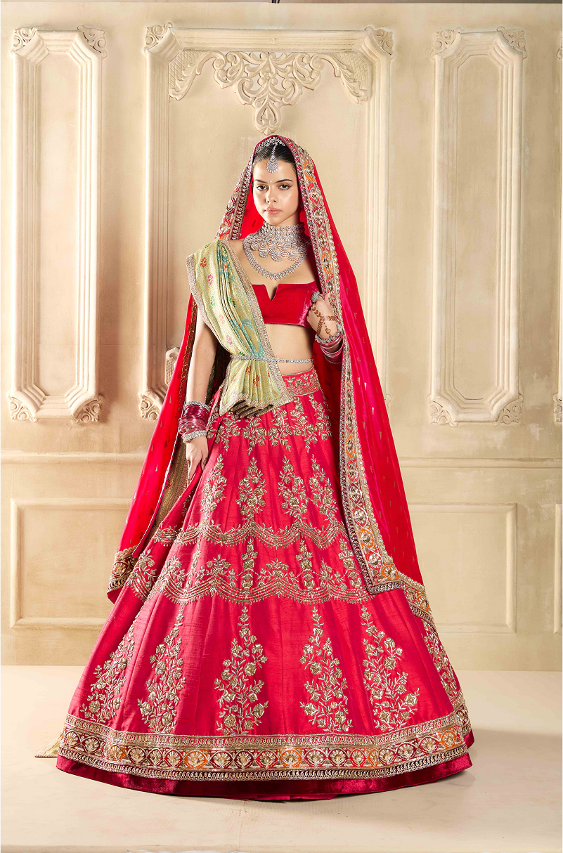 Crimson Red Embroidered Lehenga Set