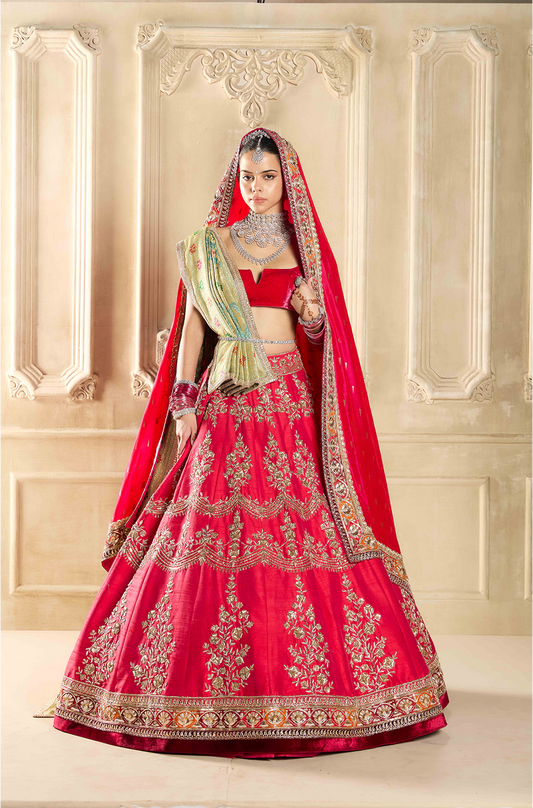 Crimson Red Embroidered Lehenga Set