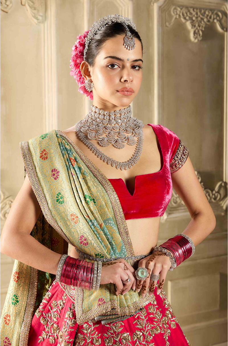 Crimson Red Embroidered Lehenga Set