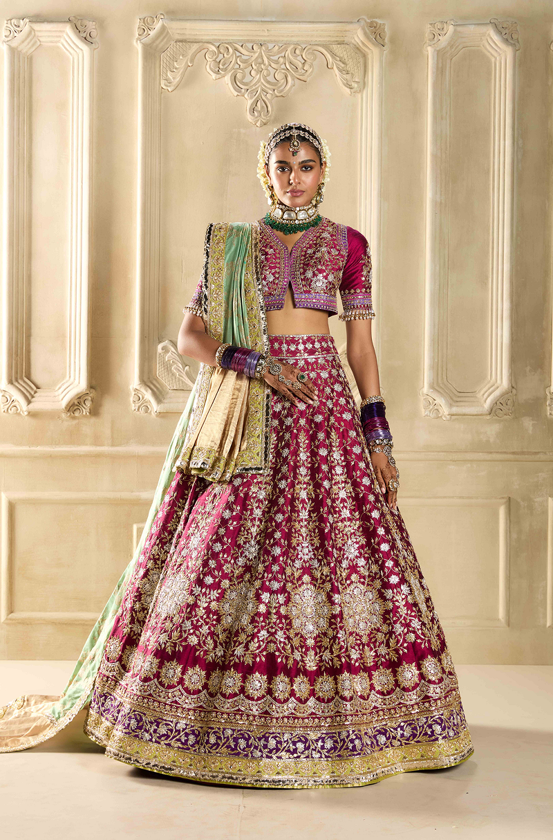 Maroon Embroidered Silk Lehenga Set