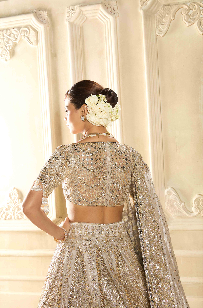 Silver Tissue Embroidered Lehenga Set