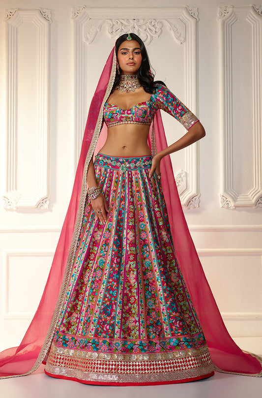 Multicolor Kashmiri Patched Lehenga Set
