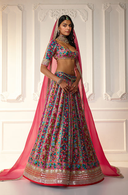 Multicolor Kashmiri Patched Lehenga Set