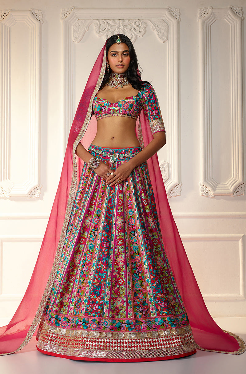 Multicolor Kashmiri Patched Lehenga Set