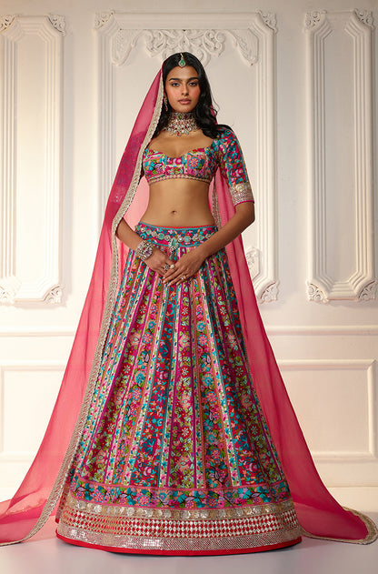 Multicolor Kashmiri Patched Lehenga Set