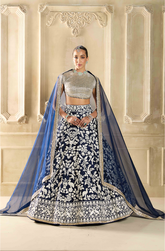 Navy Blue Embroidered Lehenga Set