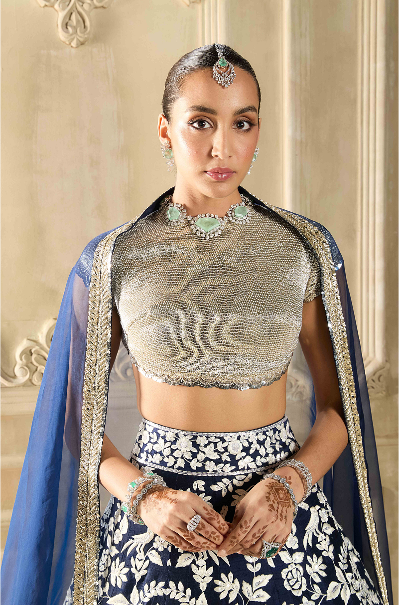 Navy Blue Embroidered Lehenga Set