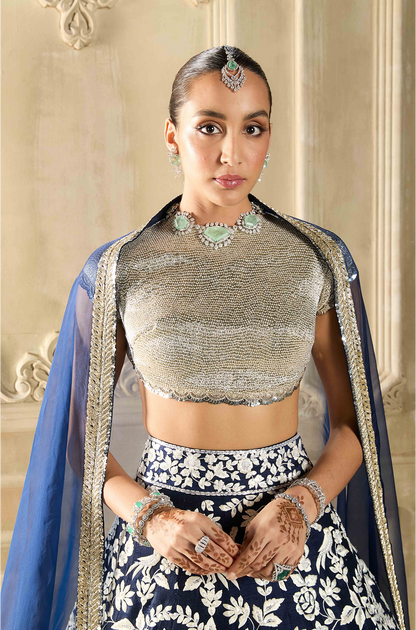 Navy Blue Embroidered Lehenga Set
