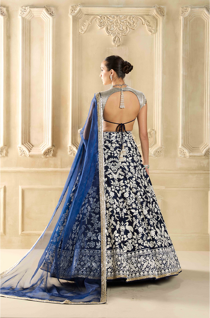 Navy Blue Embroidered Lehenga Set