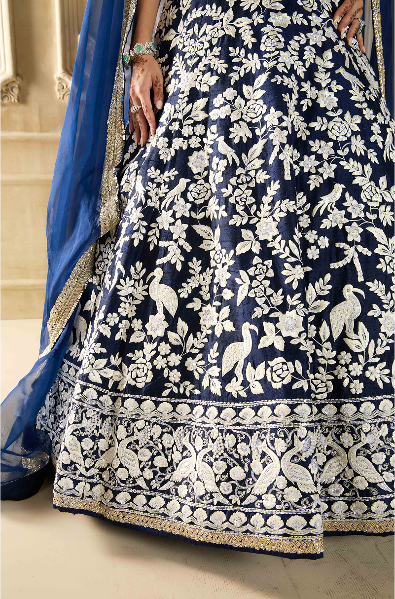 Navy Blue Embroidered Lehenga Set
