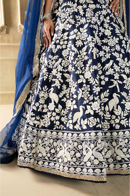 Navy Blue Embroidered Lehenga Set