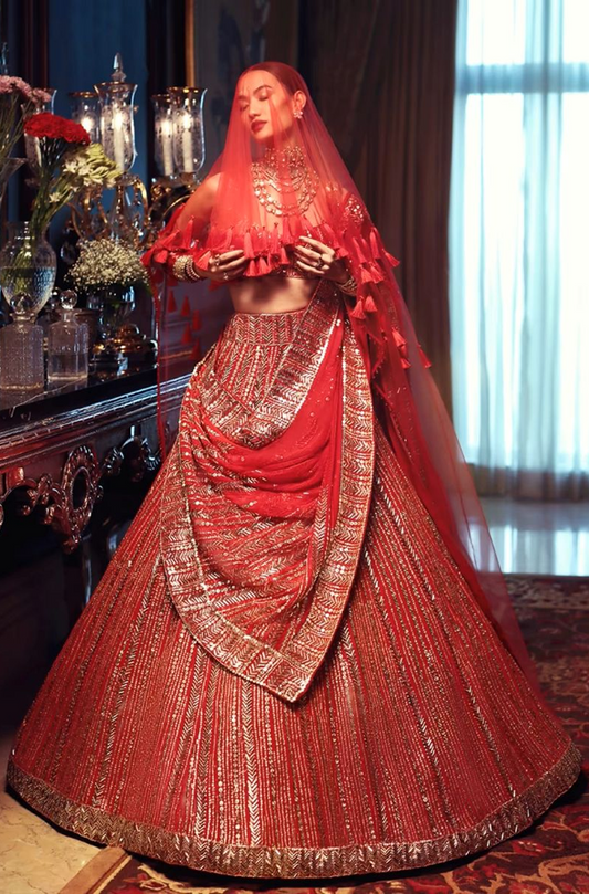 Deep Red Taban Embroidered Lehenga Set