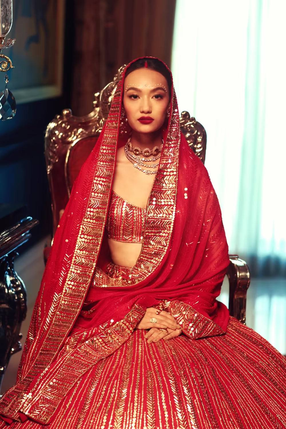 Deep Red Taban Embroidered Lehenga Set