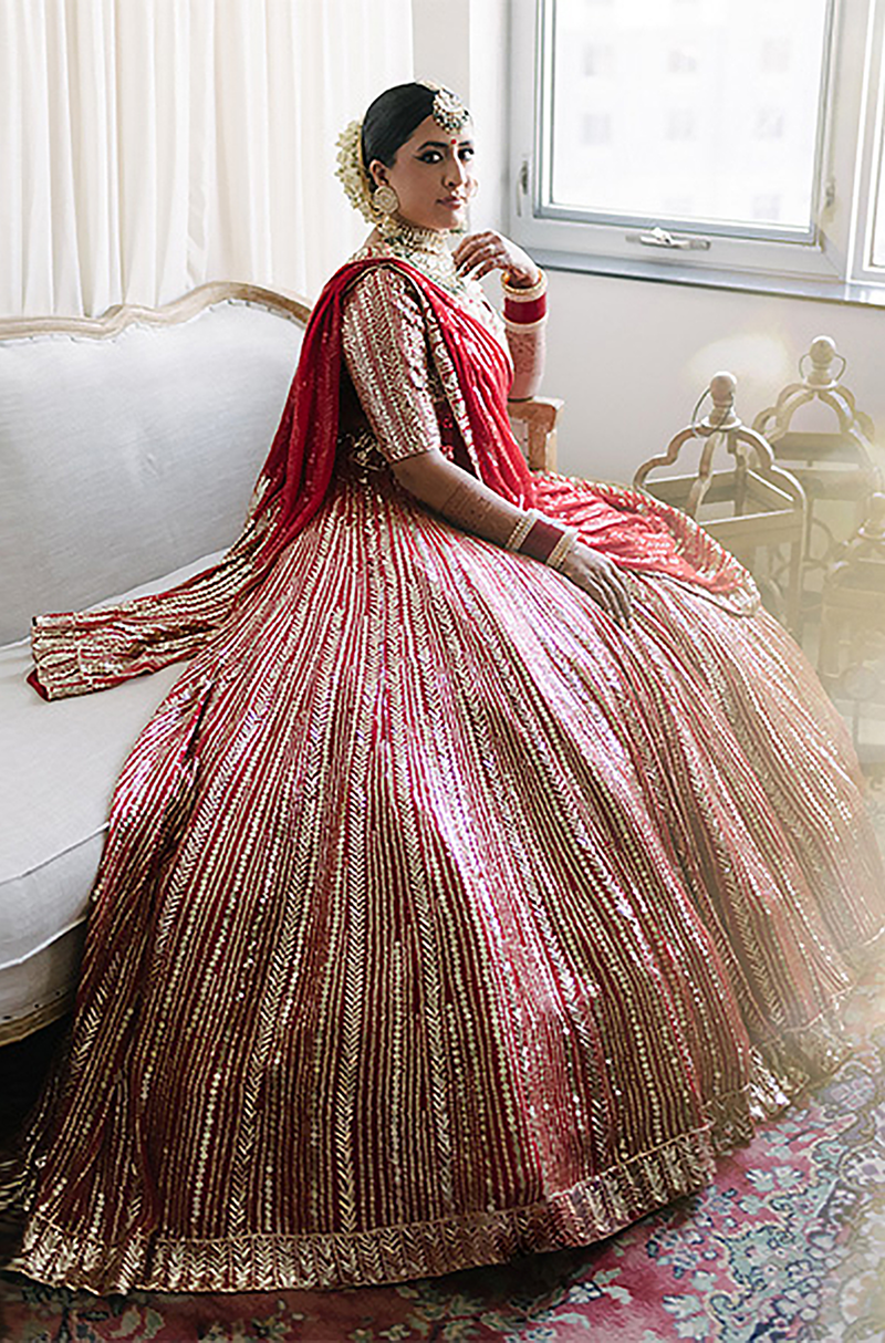 Bride: Nav Brar in Red Taban Bridal Lehenga