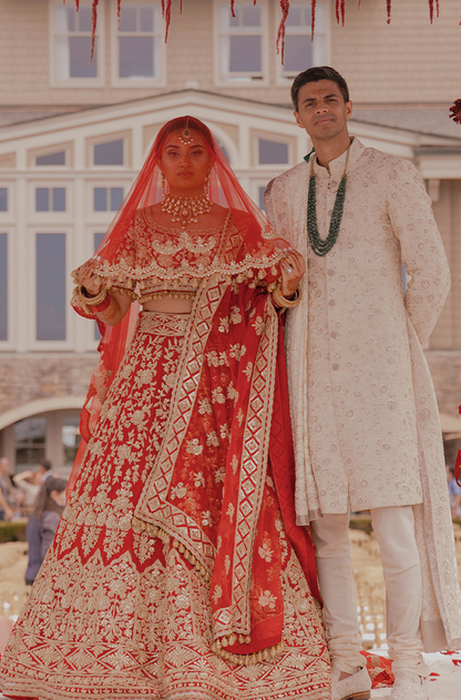 Bride: Sridevi Sheth in our Scarlet Red Nooraniyat Lehenga Set