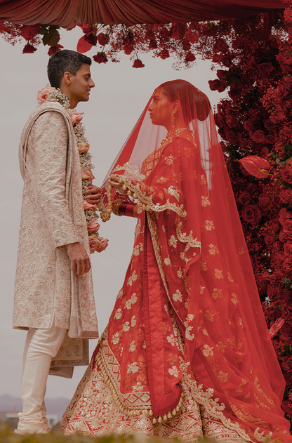 Bride: Sridevi Sheth in our Scarlet Red Nooraniyat Lehenga Set