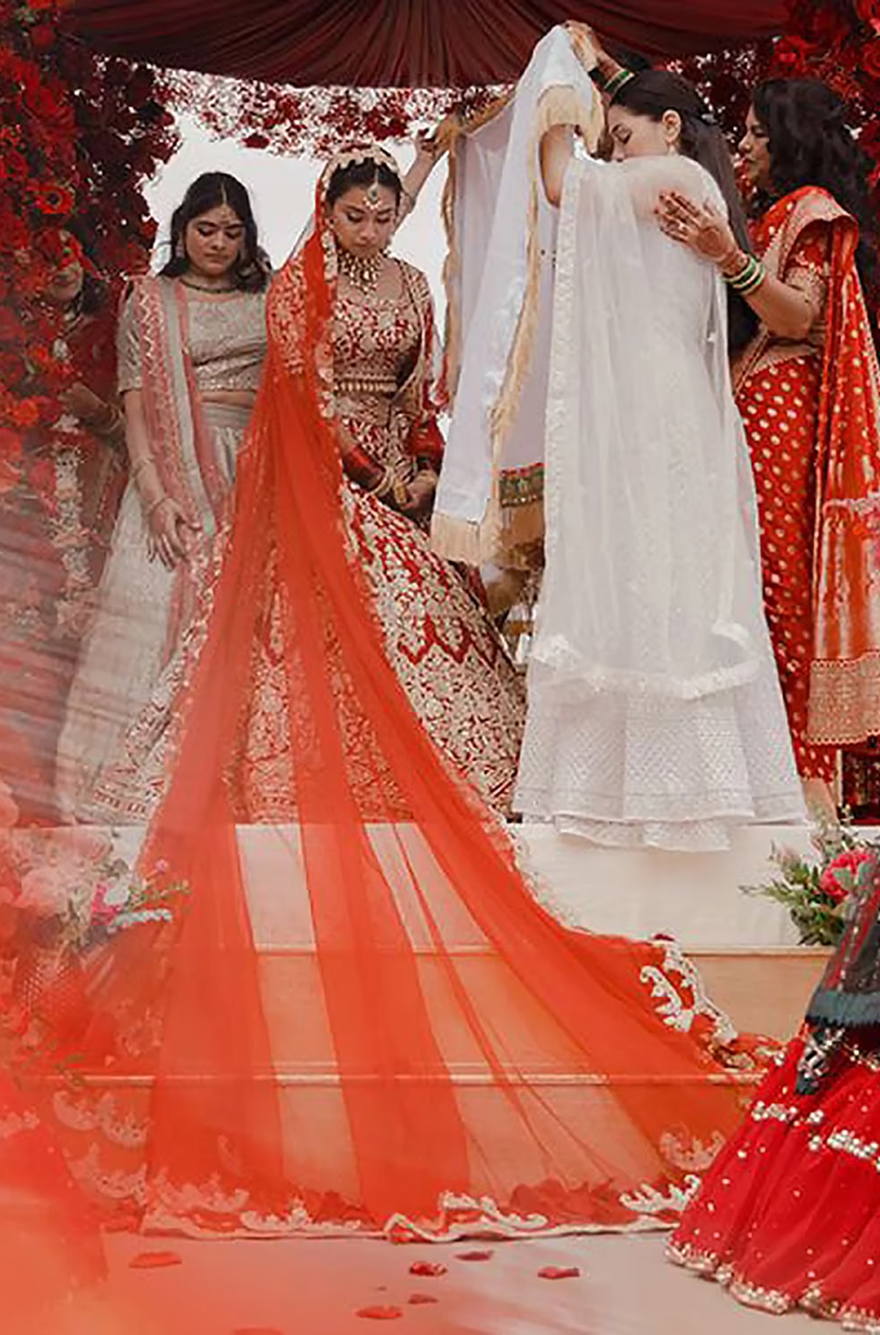 Bride: Sridevi Sheth in our Scarlet Red Nooraniyat Lehenga Set