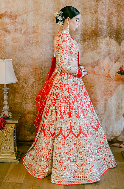 Bride: Saneet Johal in our Scarlet Red Dori Lehenga
