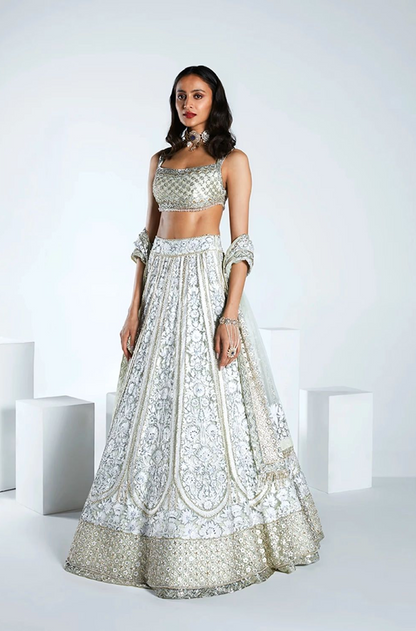 Mint Green Kashmiri Embroidered Lehenga Set