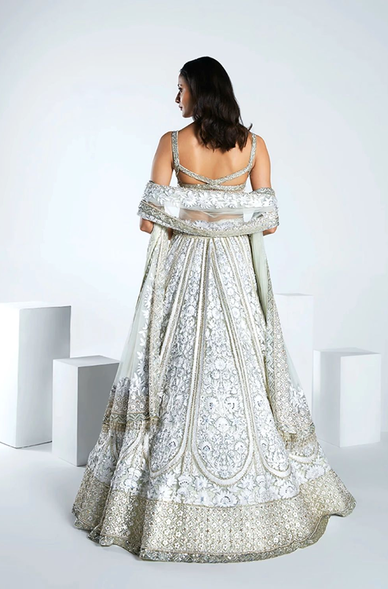 Mint Green Kashmiri Embroidered Lehenga Set