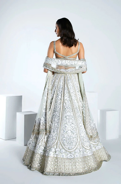 Mint Green Kashmiri Embroidered Lehenga Set