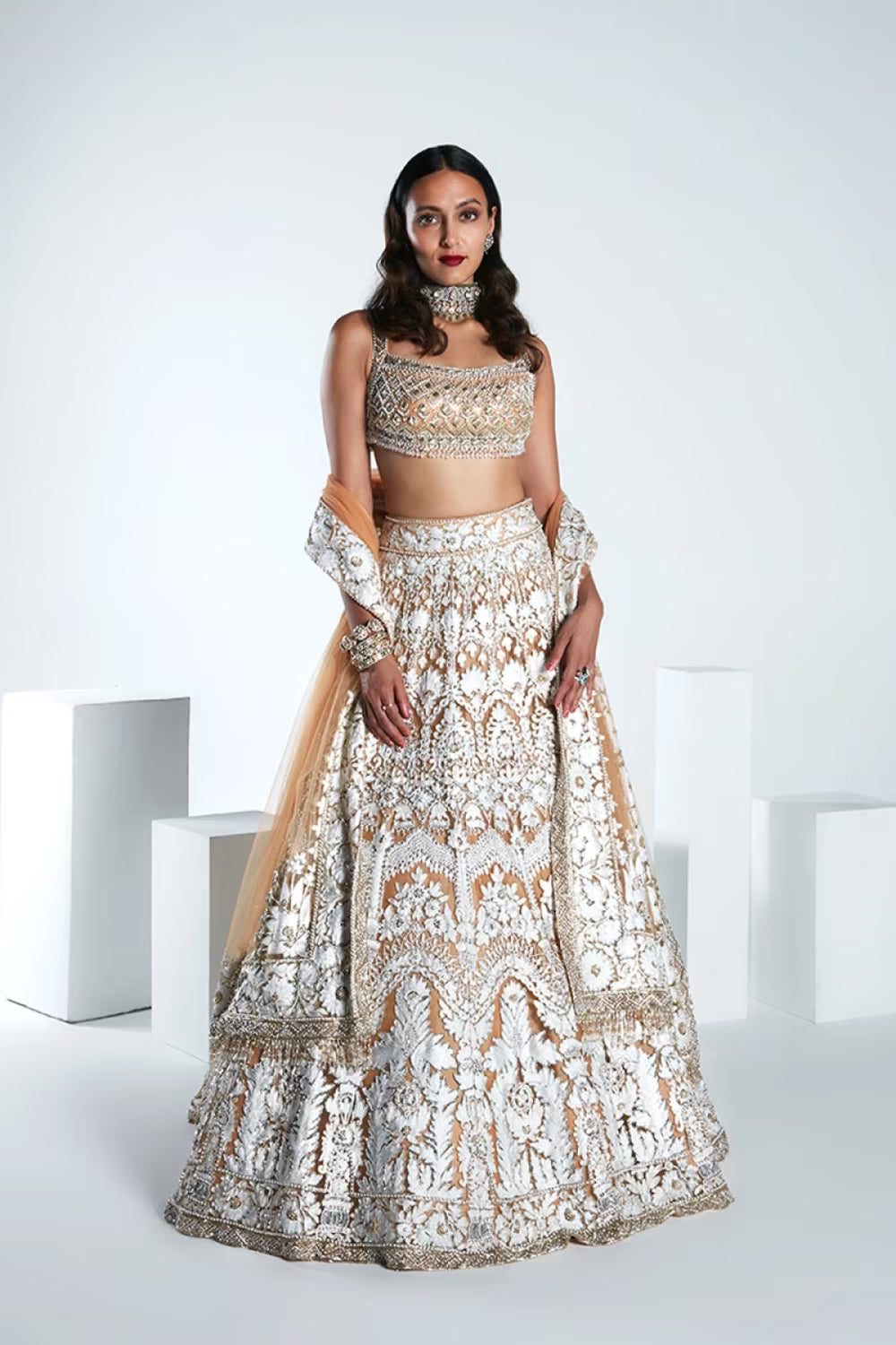 Beige Kashmiri Embroidered Lehenga Set