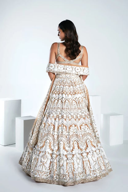 Beige Kashmiri Embroidered Lehenga Set