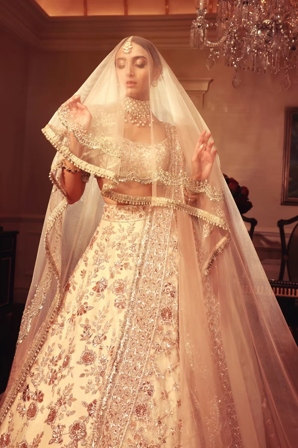 Ivory Rose Gold Embroidered Lehenga Set