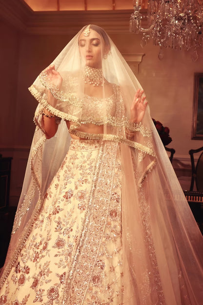 Ivory Rose Gold Embroidered Lehenga Set