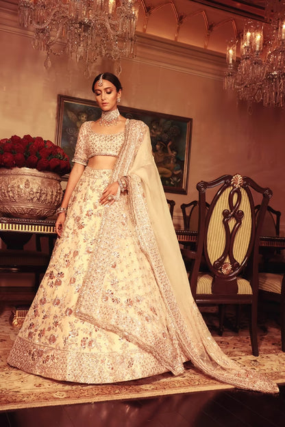 Ivory Rose Gold Embroidered Lehenga Set