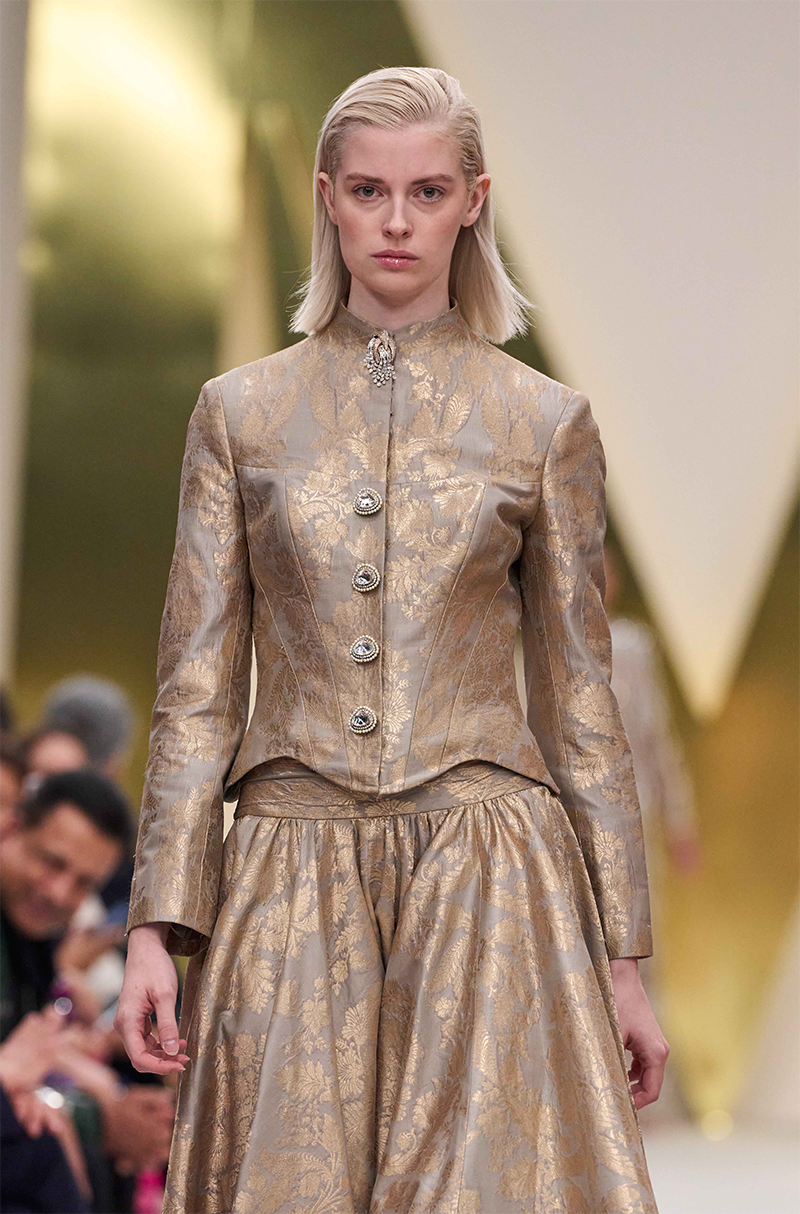 Grey Brocade Skirt Set