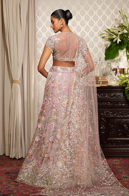 Mauve With Multicoloured 3D Flower Lehenga Set