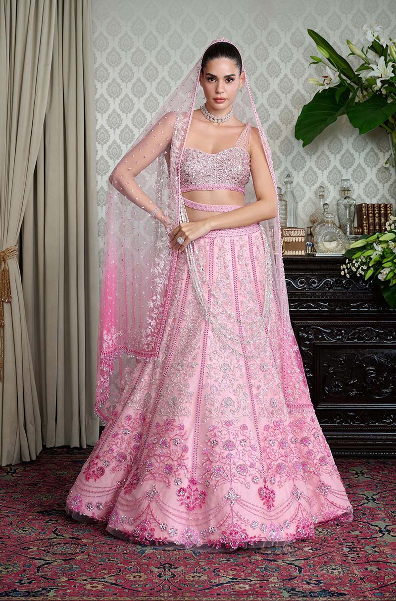 Pink Ombré Embroidered Lehenga Set