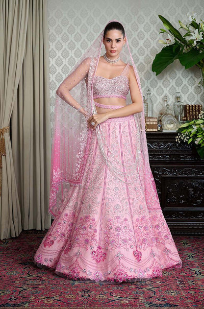 Pink Ombré Embroidered Lehenga Set