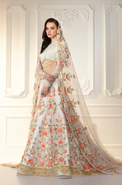 Ivory With Orange Embellished Lehenga Set