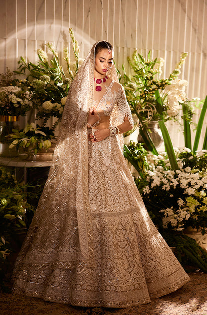 Beige Mijwan Chikankari Embroidered Lehenga Set