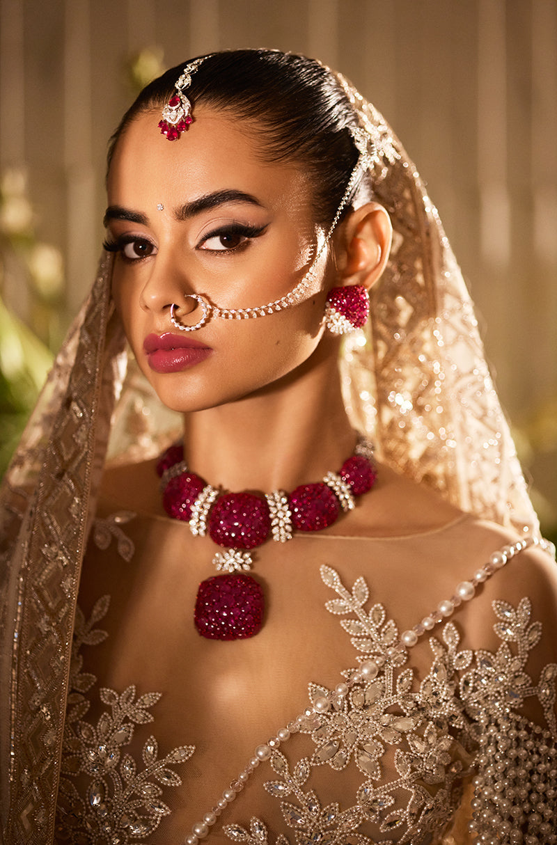 Beige Mijwan Chikankari Embroidered Lehenga Set