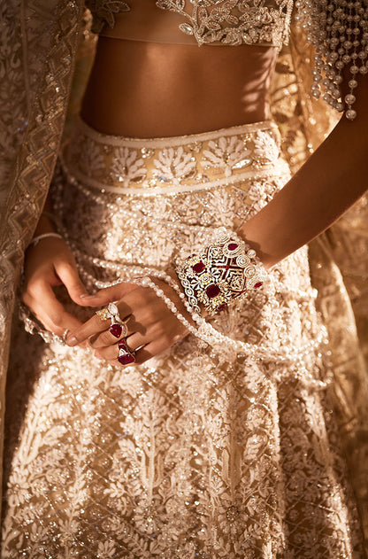 Beige Mijwan Chikankari Embroidered Lehenga Set