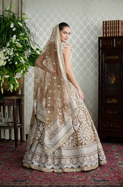 Beige Mijwan Chikankari Badla Highlighted Lehenga Set