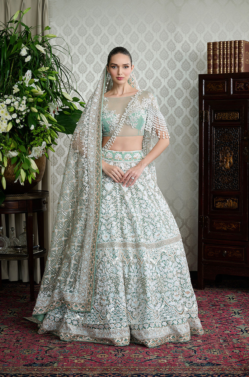 Green Mijwan Chikankari Embroidered Lehenga Set