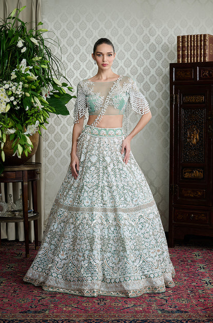 Green Mijwan Chikankari Embroidered Lehenga Set