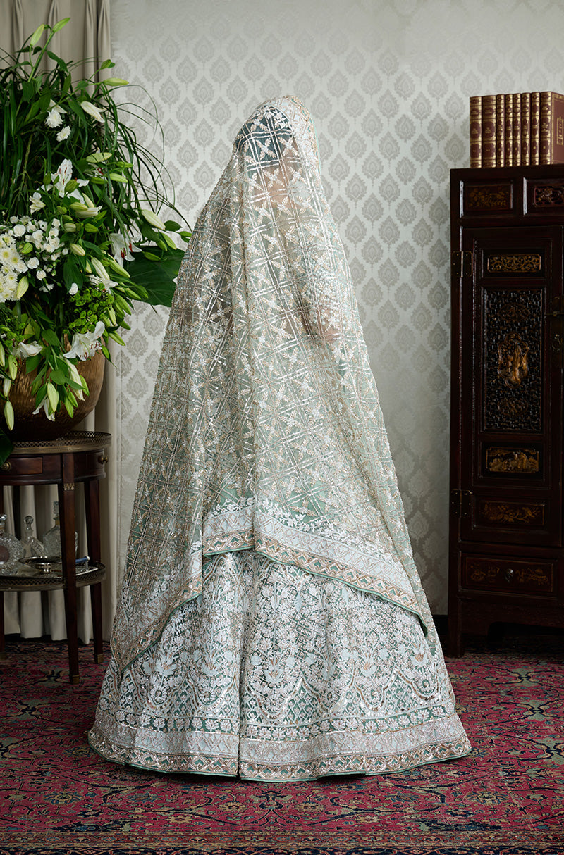 Green Mijwan Chikankari Embroidered Lehenga Set