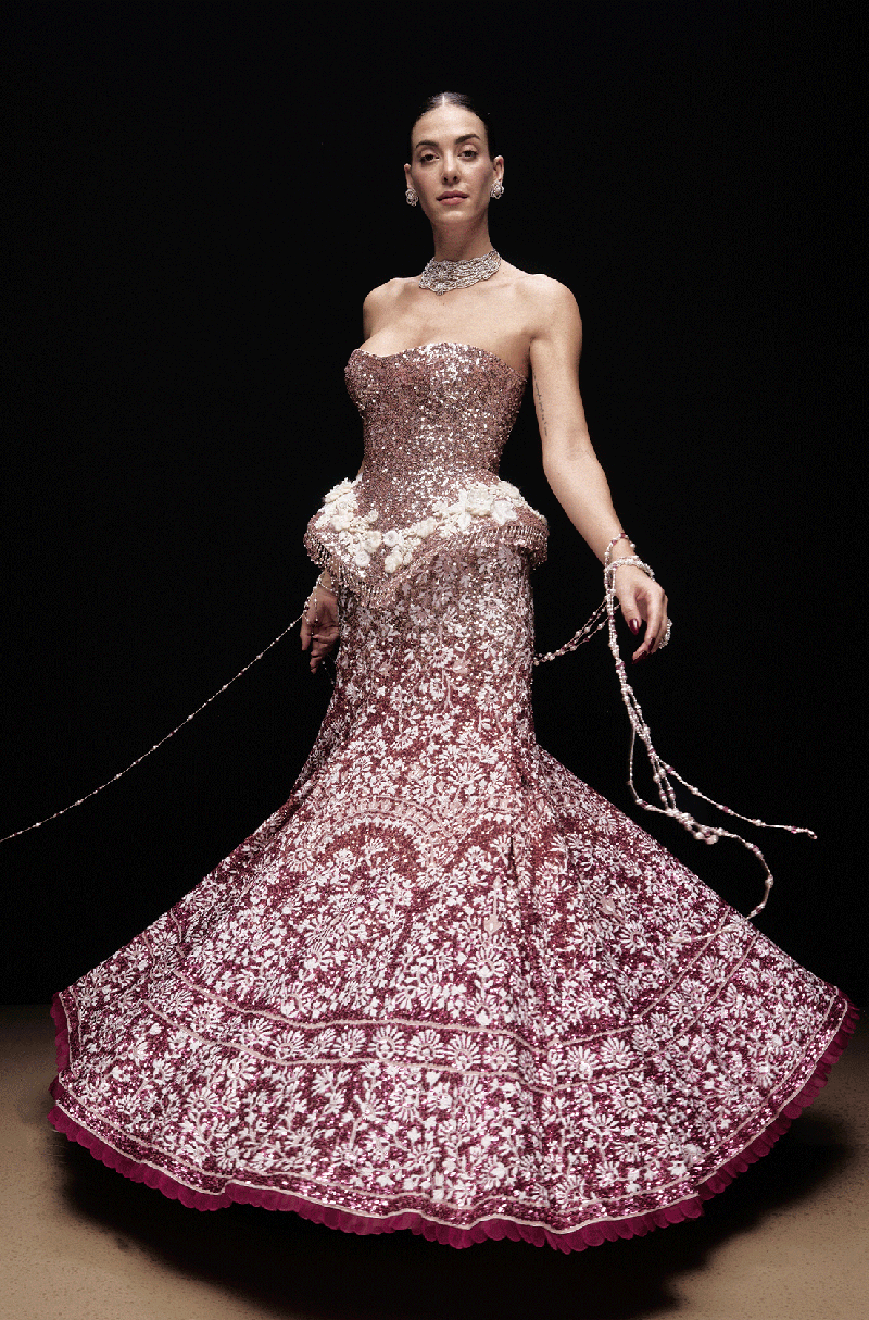 Rose Gold Ombré Mijwan Fishcut Lehenga Set