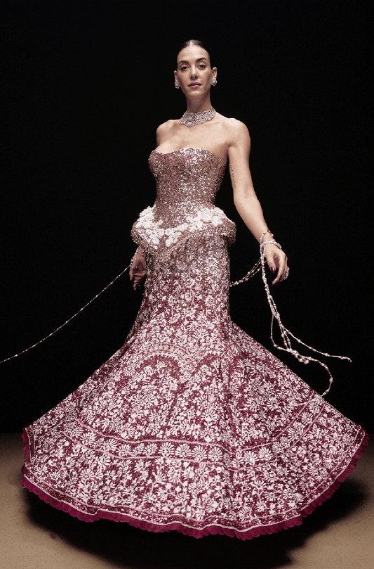 Rose Gold Ombré Mijwan Fishcut Lehenga Set