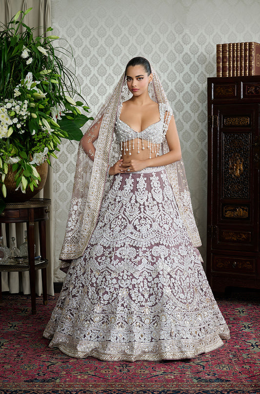Lilac Mijwan Chikankari Embroidered Lehenga Set
