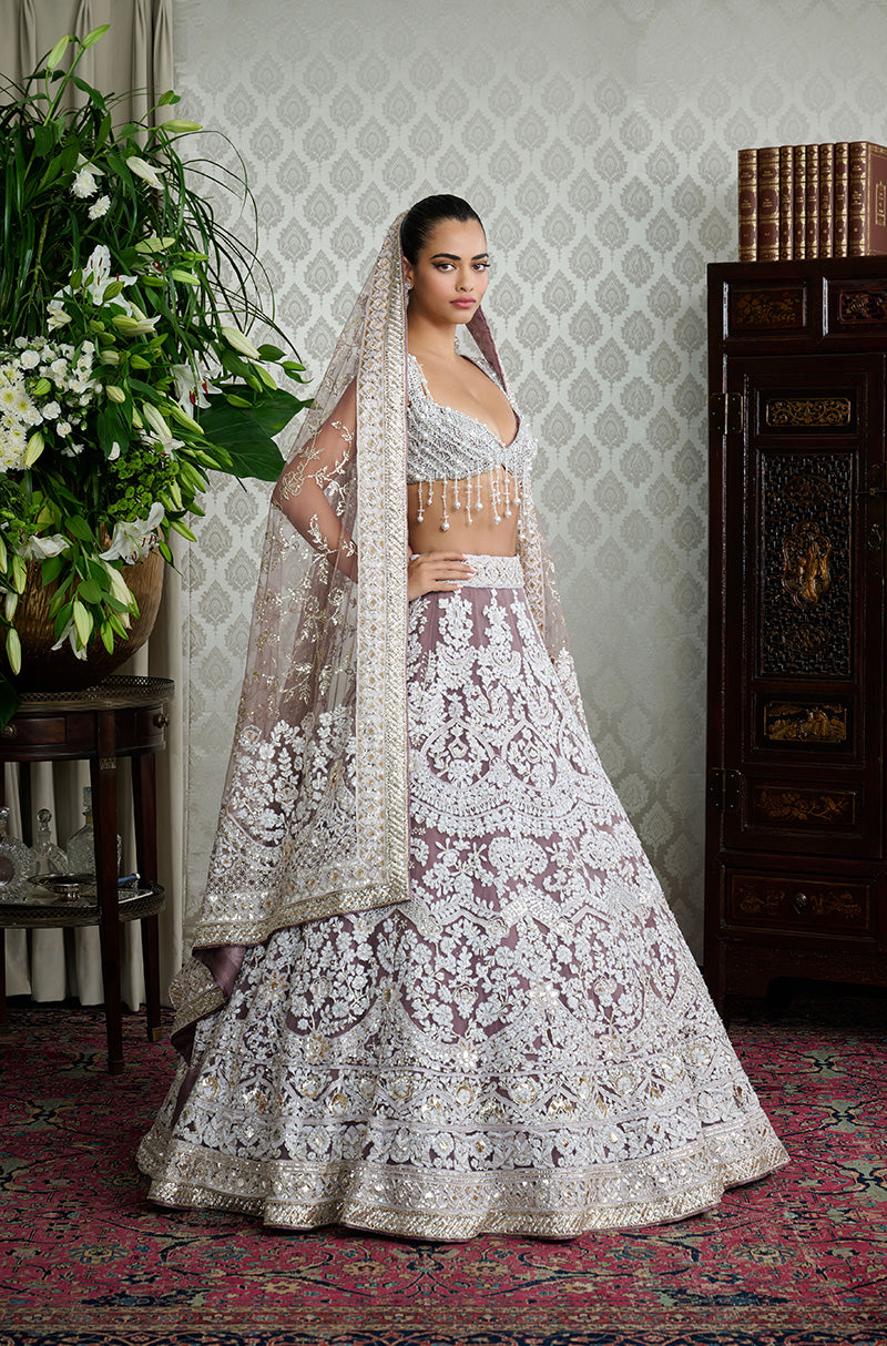 Lilac Mijwan Chikankari Embroidered Lehenga Set